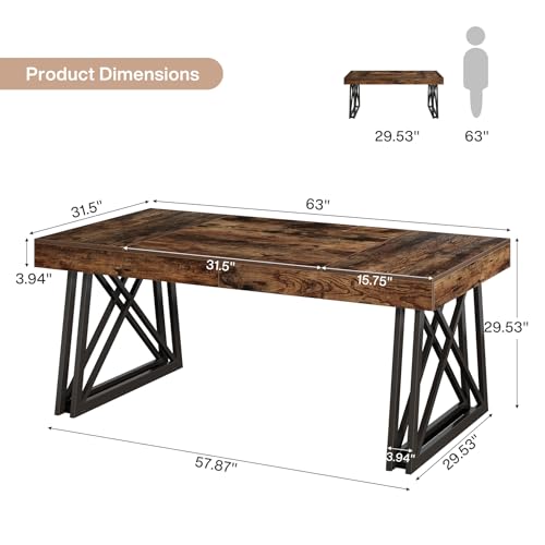 Tribesigns 63-Inch Executive Desk, Farmhouse Office Computer Desk with Sturdy X-Shaped Legs, Large Writing Table Business Furniture Workstation for Home Office, Study (Rustic Brown & Black)