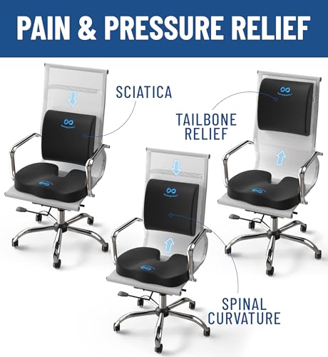 Everlasting Comfort Doctor Recommended Memory Foam Seat Cushion for Office Chairs & Car - Ergonomic Office Desk Accessories - Cushions for Tailbone Pain Relief, Sciatica & Back Support Pillow