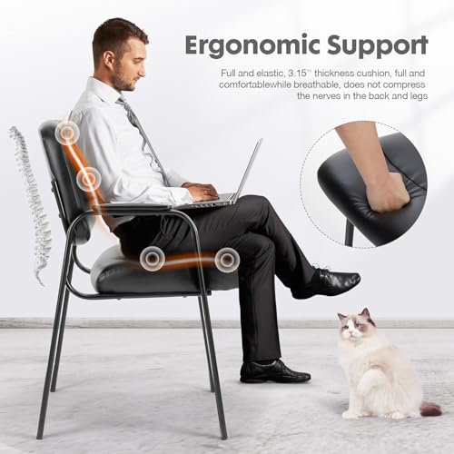 NEWBULIG Waiting Room Chair Set of 8, Leather Stationary Office Guest Reception Chairs No Wheel,Comfy Padded Arms,for Conference Room Lobby Side breakroom