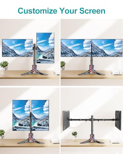 MOUNT PRO Dual Monitor Stand, Free-Standing Full Motion Monitor Desk Mount Fits 2 Screens up to 27 inches,17.6lbs with Height Adjustable, Swivel, Tilt, Rotation, VESA 75x75 100x100, Black