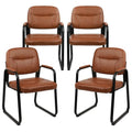 CLATINA Waiting Reception Chairs No Wheel, Leather Guest Chair with Padded Arms, Modern Brown Office Desk Chairs with Sled Base for Office Meeting Conference Room Lobby Home Living Room (4 Pack)