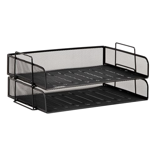 Mind Reader Stackable Paper Tray, Desktop Organizer, File Storage, Office, Metal Mesh, 2 Pcs., Black