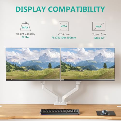 WALI Dual Monitor Stand, Adjustable Arm Monitor Mount for 2 Monitors up to 32 Inch,19.8lbs Capacity (GSMP002W), White by WALI