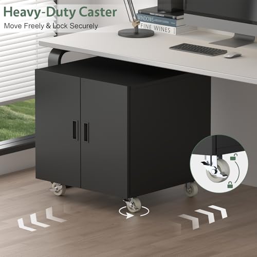 STEELIST Printer Stand with Storage, Metal Printer Table for Home Office, Heavy Duty Printer Stand with Shelf, Large Table with Wheels for Printers, Mobile Cabinet for Workplace, Fits Fax, Scanner