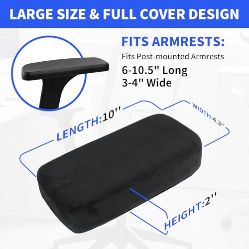 YOUFi Office Chair Arm Pads Extra Soft Velvet Arm Rest Covers for Elbows & Forearms Pressure Relief, Set of 2 Armrest Covers for Desk Chair, Gaming Chair (Black)