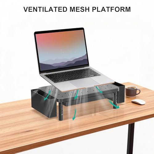 WALI Bundles- Computer Monitor Stand with Storage and Desk File Organizer, 4 Tier Desktop Paper Letter Tray Organizer with Drawer and 2 Pen Holders (PTT003-B+DO005DH-B)