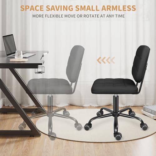ERGOSEAT Armless Office Chair with Wheels, Small Desk Drafting Chair for Small Space, PU Leather Computer Task Chair, Height Adjustable Rolling Chair, Compact Chair for Home Office, Dorm, Vanity,Black