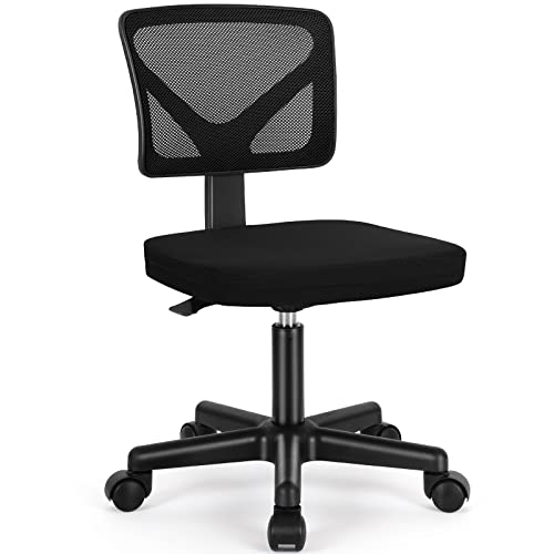 Sweetcrispy Small Office Desk Chair, Ergonomic Low-Back Mesh Rolling Work Swivel Chairs with Wheels, Armless Comfortable Seat Lumbar Support for Home, Bedroom, Study, Student, Adults,Classic Black