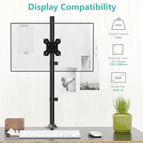 WALI Monitor Arm Mount for Desk, Single Extra Tall Computer Desk Mount, Monitor Bracket Mount Stand Single, up to 32 inch, 22 lbs (M001XL), Black