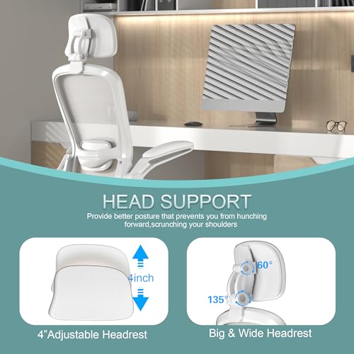 Mimoglad Office Chair, High Back Ergonomic Desk Chair with Adjustable Lumbar Support and Headrest, Swivel Task Chair with flip-up Armrests for Guitar Playing, 5 Years Warranty