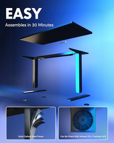 FLEXISPOT EN1 One-Piece Standing Desk, Electric Adjustable with 4 Memory Presets, 176 LBS Capacity, Stable & Quiet, Seamless Desktop for Home Office & Dual Monitors, 48"x24" Black