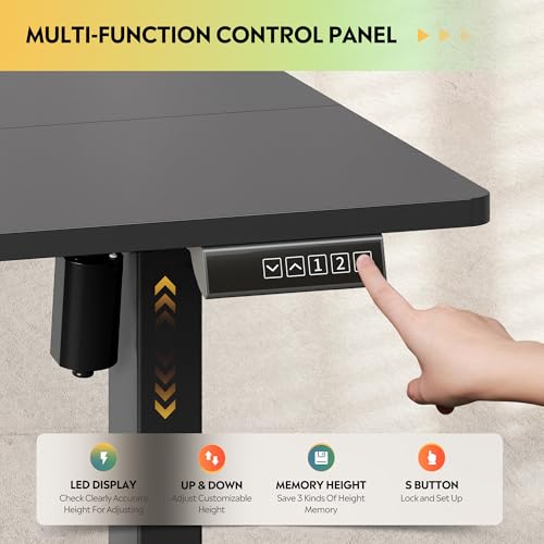 DEVAISE 48 Inch Electric Standing Desk, Adjustable Computer Desk for Home Office, Ergonomic Sit to Stand Desk with LED Touchscreen，Headphone Hook, 3 Memory Preset, with Split Top, Black