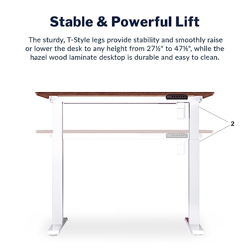 Vari Essential Electric Standing Desk for Home Office – 48x24 Sit-Stand VariDesk, 4 Memory Height Presets, 2-Piece Laminate Wood Top, Sturdy T-Style Legs, Supports 150 Lbs + Easy Assembly (Hazel Wood)