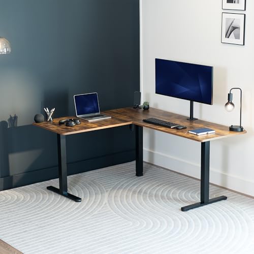 VIVO Medium Electric Single Motor Height Adjustable 3-Leg Corner Desk Standing Frame, Holds up to 225 lbs, Sit Stand L-Shaped Motorized Legs Only, Black, DESK-E355B