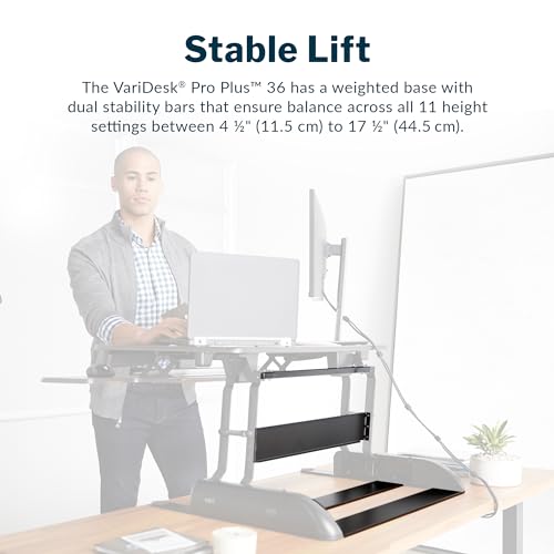 Vari Varidesk Pro Plus 36 Standing Desk Converter for Home Office – 11 Height Settings + Spring-Loader Lift, 2 Tier Design with Keyboard Tray, Fits Tables 26.5" Deep – Fully Assembled (Espresso)