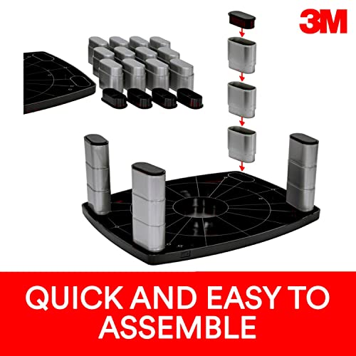 3M Adjustable Monitor Stand, Three Leg Segments, Simply Adjust Height from 1" to 5 7/8", Holds Up to 80 lbs, 11" Space Between Columns, Silver/Black (MS80B)