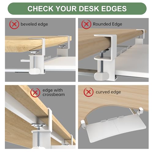 UPGRAVITY Extra Large Keyboard Tray Under Desk - Slide Out with Sturdy C-Clip Mount System, 31.5" (35.8" Including Clamps) x 11.8" Put-Out Keyboard Tray Computer Drawer for Ergonomic Typing, White