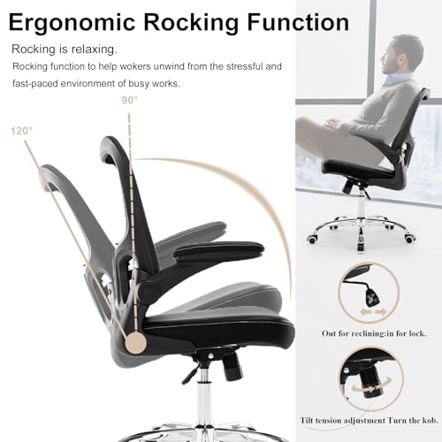 Office Chair, Mesh Ergonomic Desk Computer Chair with PU Leather Flip-up Armrest, Home Task Chair with Lumbar Support, Adjustable Executive Mid Back, Rolling Swivel,Black
