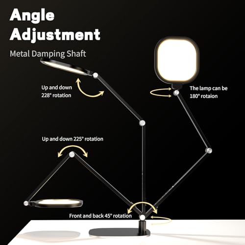 LitONES LED Desk Lamp for Home Office, Professional Eye-Caring Diffused Desk Light, 3 Color 10 Brightness Computer Light, Dimmable Office Lamp with Memory & Timer Func, Metal Swing Arm Table Lamp