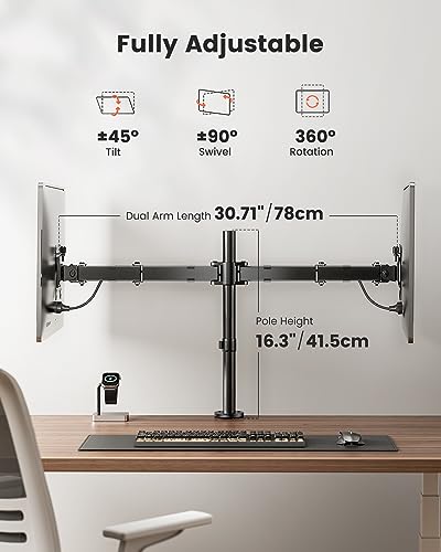 ErGear Dual Monitor Stand, Heavy Duty Adjustable Monitor Desk Mount for 2 Screens up to 32 Inches, Fully Adjustable Height, Tilt, Swivel, Rotate, Supports 17.6 lbs per Monitor Arm, Easy Installation