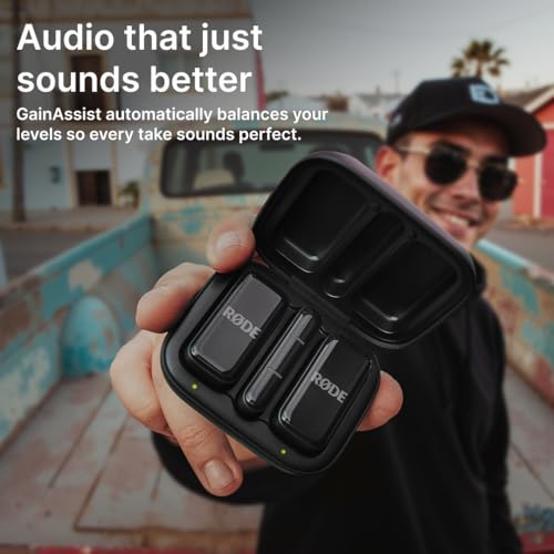 RØDE Wireless Micro - Compact Wireless Microphone, Two Mics with Charge Case for Smartphone Content Creation - USB-C, Black
