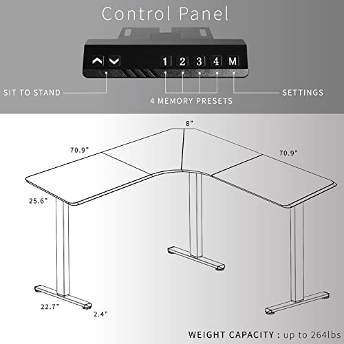 VIVO Electric Height Adjustable 71 x 71 inch Curved Corner Stand Up Desk, Black Table Top, Black Frame, Memory Controller, L-Shaped Workstation, E3C Series, DESK-KIT-E3CB2