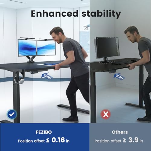 FEZIBO 71 x 37 Inch Electric Standing Desk with Integrated Dual-Beam & Cable Management, Memory Height Adjustable Computer Desk for Home Office Workstation, 1" Thick Large 3-Piece Tabletop Black