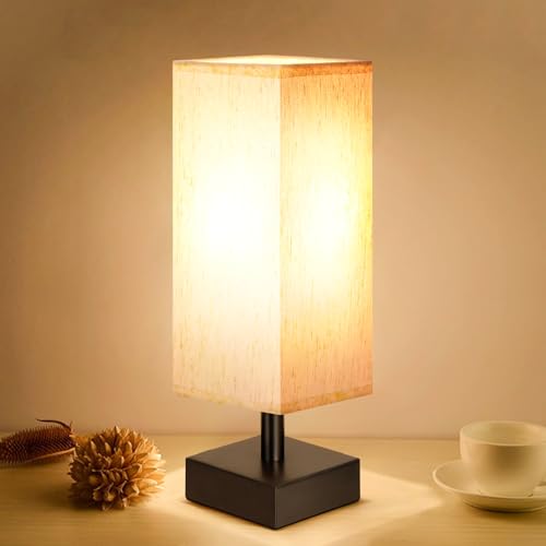 aooshine Small Table Lamp for Bedroom - Bedside Lamps for Nightstand, Minimalist Night Stand Light Lamp with Square Fabric Shade, Desk Reading Lamp for Kids Room Living Room Office Dorm