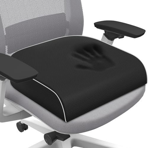 SweetSlubr Seat Cushion for Tailbone Pain Relief, Office Chair Cushion, Memory Foam Large Cushion with Non-Slip Cover for Soft Support at Office Chair, Car Seat, Airplane, Floor Pillow, Black/Large
