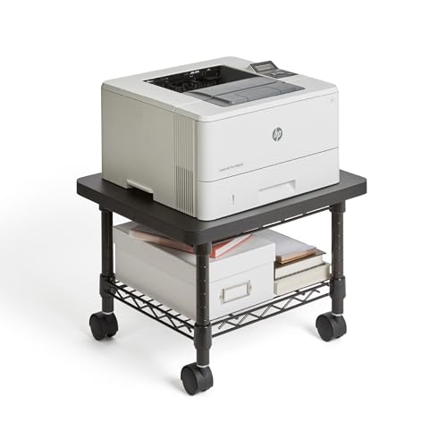 Safco Onyx Rolling Cart Printer Stand, Under-Desk Mobile Utility Table for Home Office with Steel Shelf, Black