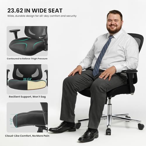 EUREKA ERGONOMIC Big and Tall Office Chair for Heavy People, Hoss 500lbs Heavy Duty Office Chair Mesh Ergonomic Desk Chair with Armrest, Rolling Chair with Wide Comfy Seat for Adult, Black
