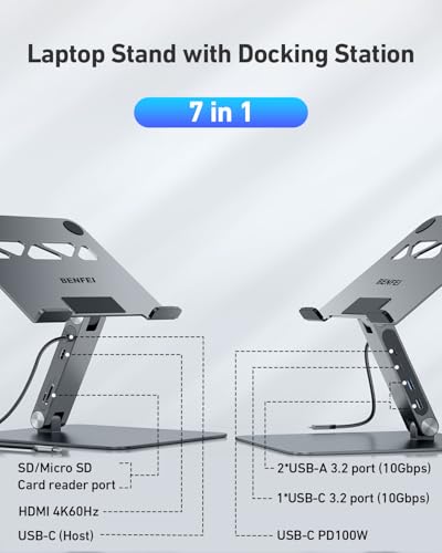 BENFEI Laptop Stand with USB C 7in1 Docking Station,HDMI 4K@60Hz,1*SD 1*Micro SD,100W Power Delivery,10Gbps 1*USB C 3.2 and 2*USB A 3.2 Compatible with MacBook Pro/Air, iPad Pro, XPS, Thinkpad