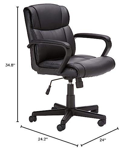 Amazon Basics Office Task Chair with Adjustable Height, 360° Swivel, Padded Armrests, Mid-Back, Rolling, 275 Pound Capacity, 24.2"D x 24"W x 34.8"H, Black Faux Leather