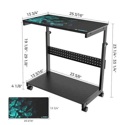 EUREKA ERGONOMIC PC Stand Computer Cart, Height Adjustable Tower Stand 2-Tier Suit for ATX Case Printer, Metal Rolling Cart on Wheels for Gaming Home Office, Black