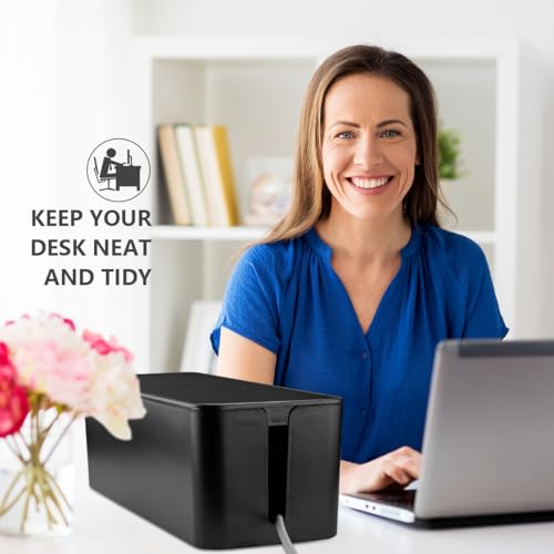 TuweChen Cable Management Box - Large Cable Organizer Box to Hide Wires & Power Strips, TV & Desk Computer Wires, Cord Organizer Box for Home & Office, Black