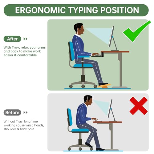 UPGRAVITY Extra Large Keyboard Tray Under Desk - Slide Out with Sturdy C-Clip Mount System, 31.5" (35.8" Including Clamps) x 11.8" Put-Out Keyboard Tray Computer Drawer for Ergonomic Typing, White