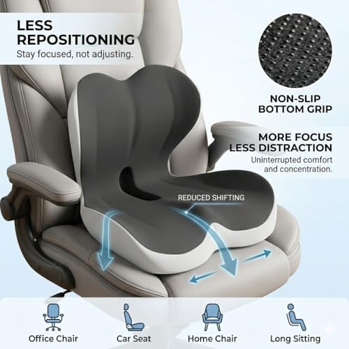 MOYEE Wide Memory Foam Seat Cushion with Lumbar Support for Office Chair & Car Seat, Ergonomic Design for Long Sitting, Gradual Relief & Lasting Support for Back, Tailbone & Sciatica Pain