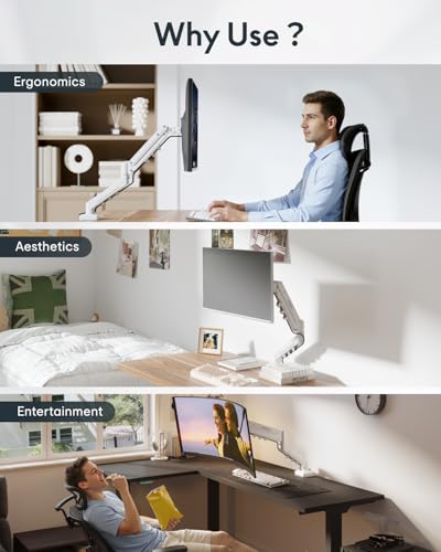 Flexispot Single Monitor Arm, 17-32 Inch Monitor Mount up to 19.84 lbs, Fast Install VESA Mount for Home Office Gaming, Full Adjustable Gas Spring with C-Clamp and Grommet Base, White