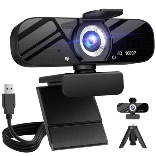 Gowzmnd HD 1080P Webcam with Built-in Microphone and Rotatable Tripod, 1080P Video and Wide Angle Camera, Privacy Cover, for Desktop PC or Laptop Computer （Black）