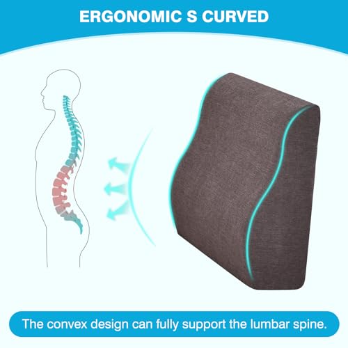 TANYOO Back Support Pillow for Recliner Dual Layer Lumbar Support Pillow with Gel Memory Foam Ergonomic Orthopedic Couch Lumbar Cushions for Elderly Lower Back Pain Relief Washable Cover Brown