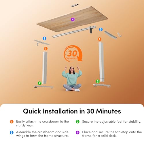 FEZIBO Standing Desk, 48 × 24 Inches Electric Height Adjustable, Sit and Stand Up, Computer Office Desk with Splice Board, White Frame/Maple TOP