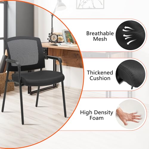 CLATINA Black Stacking Chairs Stackable Waiting Room Chairs with Armrest, Mesh Office Reception Guest Chair for Home Desk Conference Lobby Church Medical Meeting Training Ergonomic, Set of 8