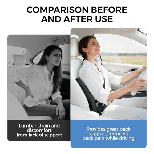 BEBAS Lumbar Support Pillow for Car, Memory Foam Back Cushion for Driving, Ergonomic Lumbar Pillow for Pain Relief, Comfort Lower Back Support for Office Chairs, Car Seat, Wheelchair -Black