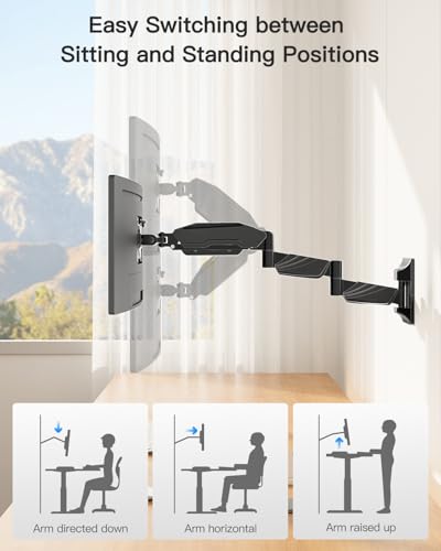 ErgoFocus Long Arm Monitor Wall Mount for Max 32 inch Computer Screen, Extra Long Adjustable Single Wall Mount Monitor Arm, Full Motion Vesa Wall Bracket 100x100, Hold up to 17.6lbs, Black