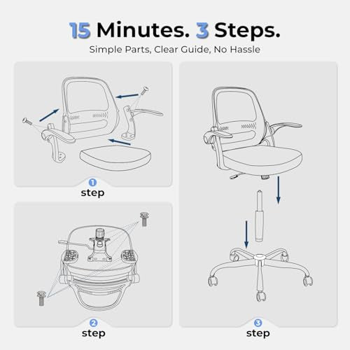 Ergonomic Mesh Office Chair for Home Office, Flip-Up Arms, Breathable Mesh Back & Thick Seat Cushion, Swivel Rolling Computer Desk Chair, BIFMA Certified, Supports 300 lbs (Black Frame/Black Seat)