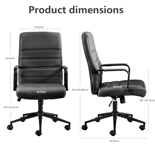 Office Desk Chair, Leather Conference Room Chairs with Wheels, Modern Executive Office Chairs Adjustable Height, Ergonomic Swivel Rolling Ribbed Computer Chair.