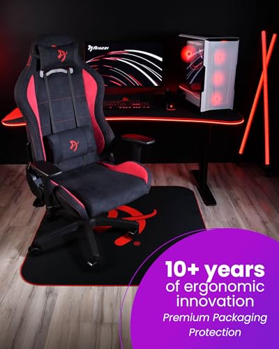 Arozzi Gaming & Office Chair Square Floor Pad with Anti-Slip Rubberized Grip for Noise-Dampening Comfort and Floor Protection - Black Red