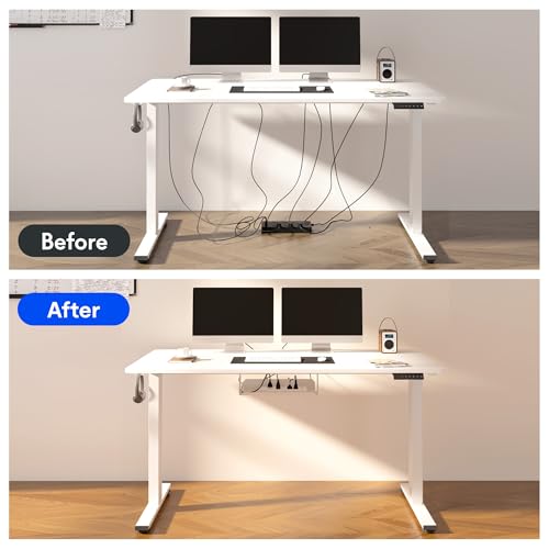 FLEXISPOT EN2 Whole-Piece Standing Desk with Clamp Power Strip, 60 x 24 Electric Stand Up Height Adjustable Desk with Cable Management (White Frame + 60" White Desktop, 2 Packages)