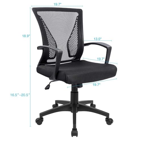 Furmax Office Chair Ergonomic Computer Desk Mesh Chair Mid Back Swivel Lumbar Support with Armrest (2, Black)