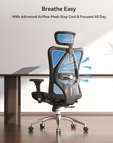 SIHOO M57 Ergonomic Mesh Office Chair, High Back Home Desk Chair with 3D Armrests, Lumbar Support and Adjustable Headrest, Comfortable Computer Chair, Big & Tall Office Chair Hold 330 LBS-Black